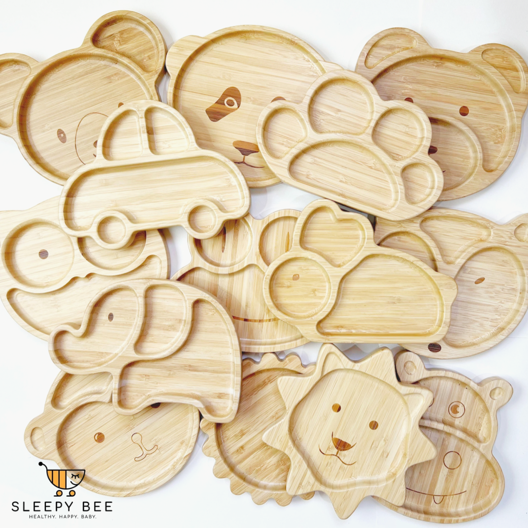 Bamboo Suction Shapes Plates with Spoon and Fork