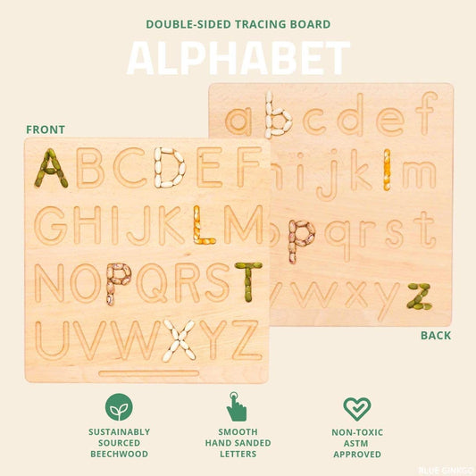 Double Sided Alphabet & Number Tracing Wooden Board Handwriting Drawing Stencil