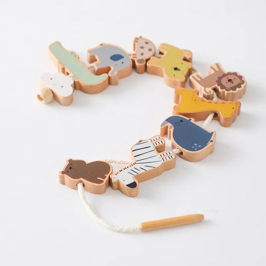 Montessori Wooden Animal Shape Lacing Toy
