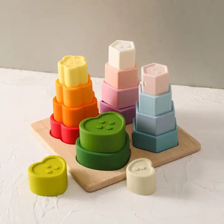 Wooden Silicone Montessori Game Puzzle Stacking Toy