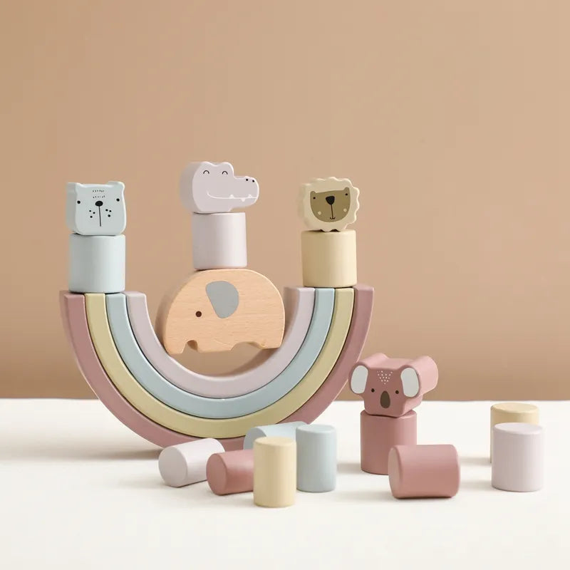 Montessori Wooden Animal Rainbow Stack Toy
