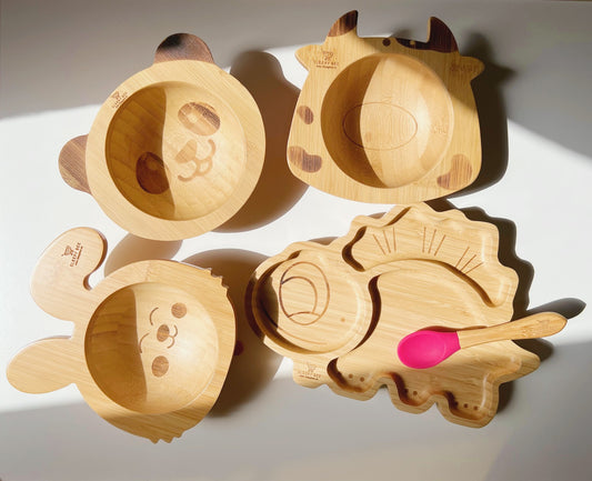 Bamboo Suction Animal Shape Bowl Sets