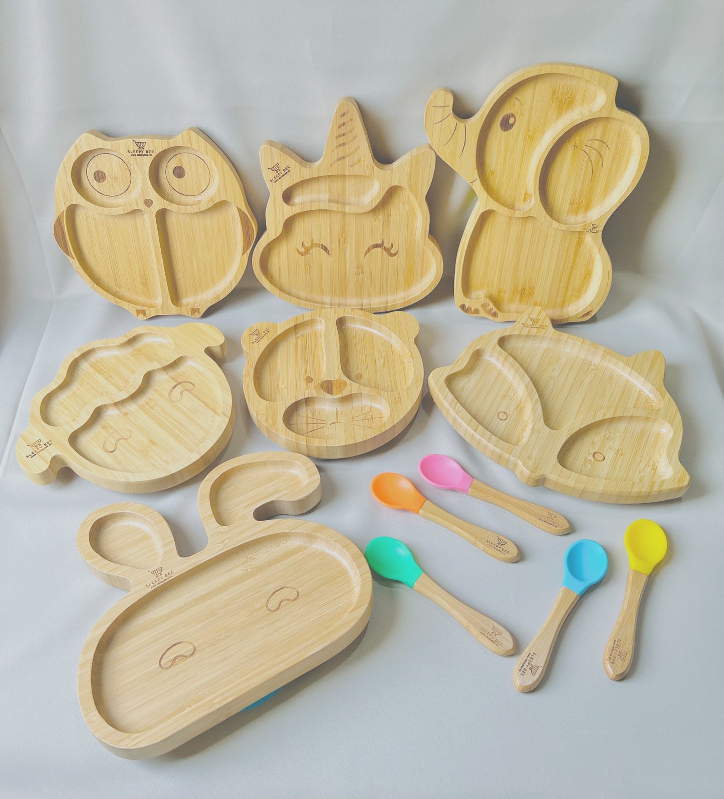 Bamboo Suction Animal Plates with Spoon