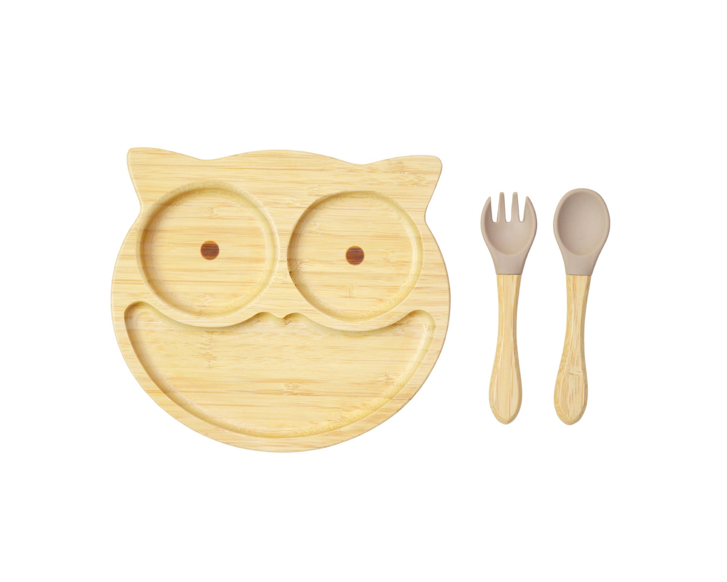 Bamboo Suction Shapes Plates with Spoon and Fork