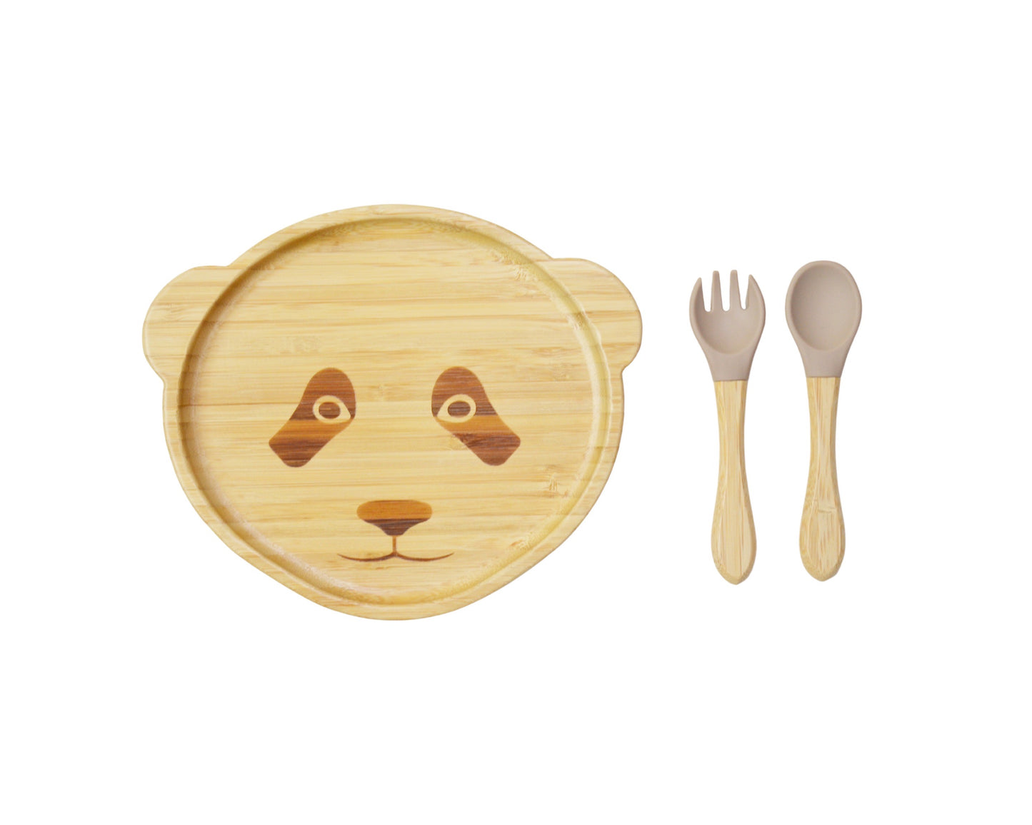 Bamboo Suction Shapes Plates with Spoon and Fork