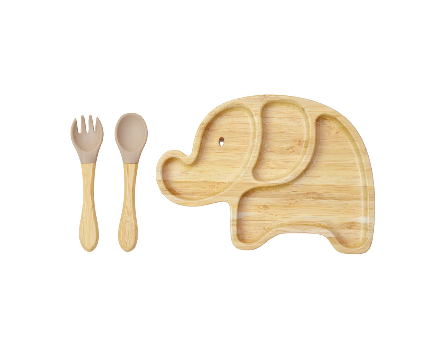 Bamboo Suction Shapes Plates with Spoon and Fork