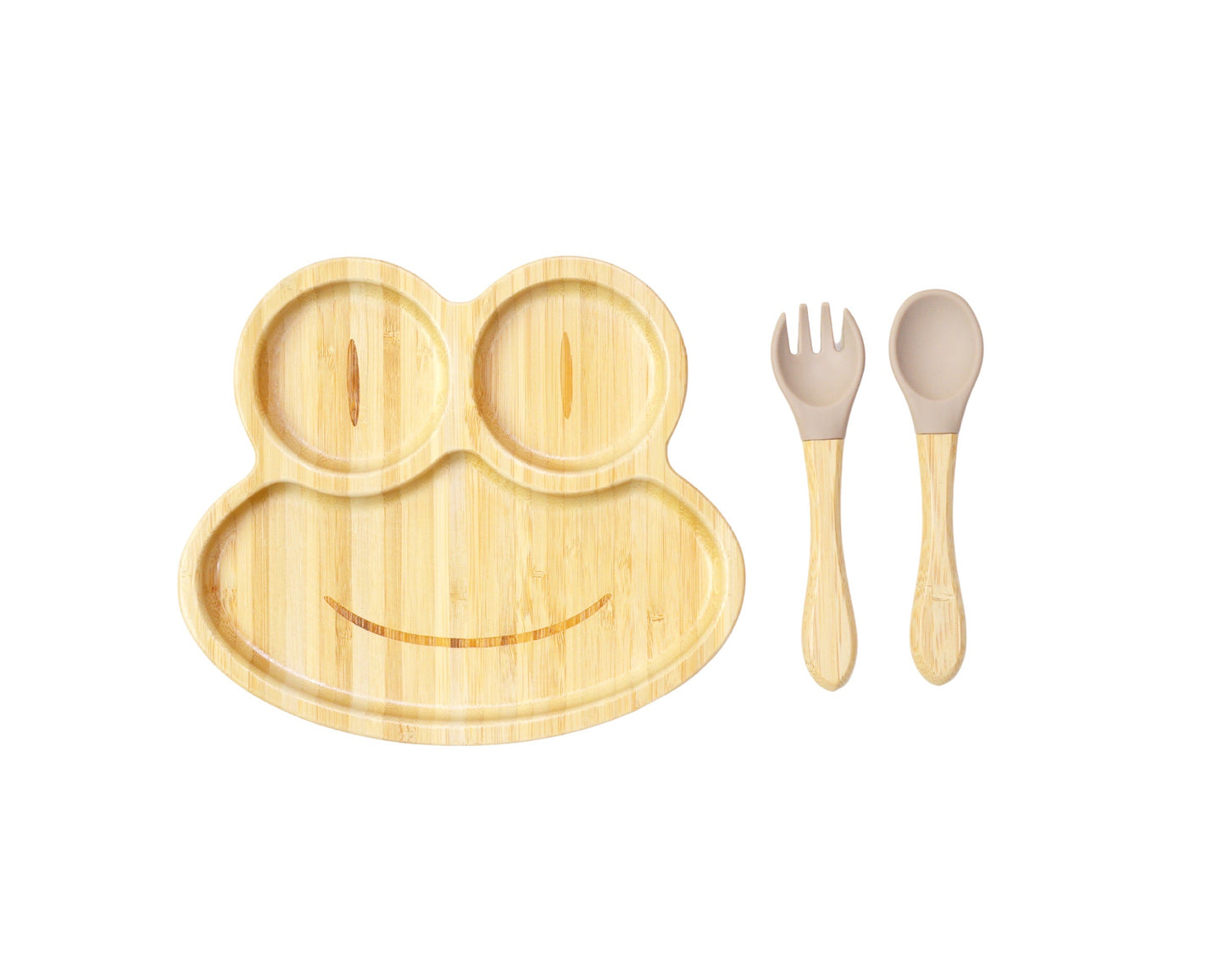 Bamboo Suction Shapes Plates with Spoon and Fork