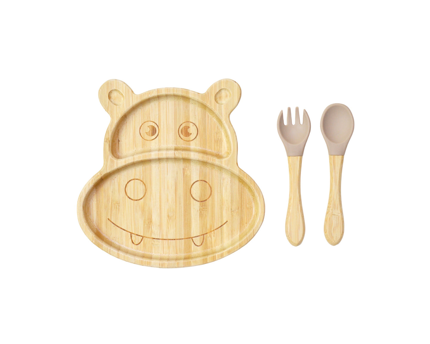 Bamboo Suction Shapes Plates with Spoon and Fork