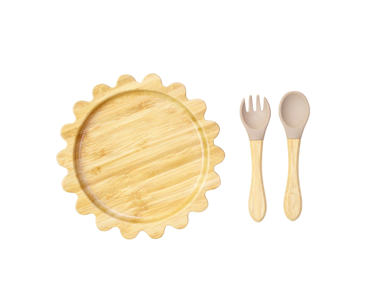 Bamboo Suction Shapes Plates with Spoon and Fork