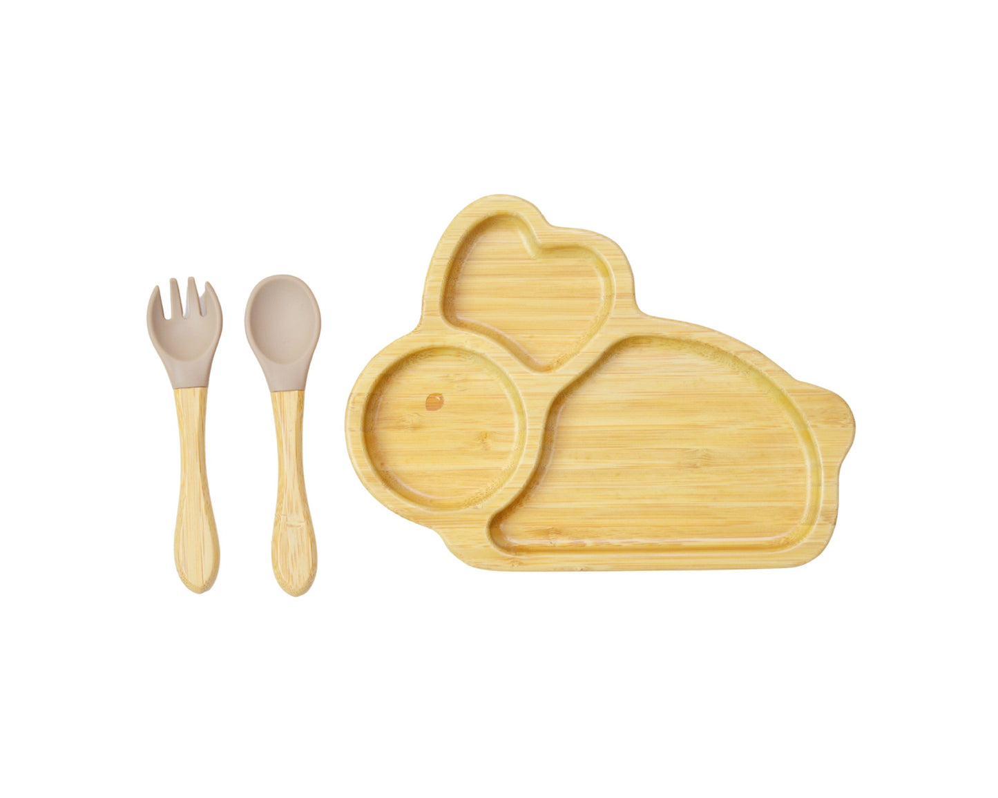 Bamboo Suction Shapes Plates with Spoon and Fork