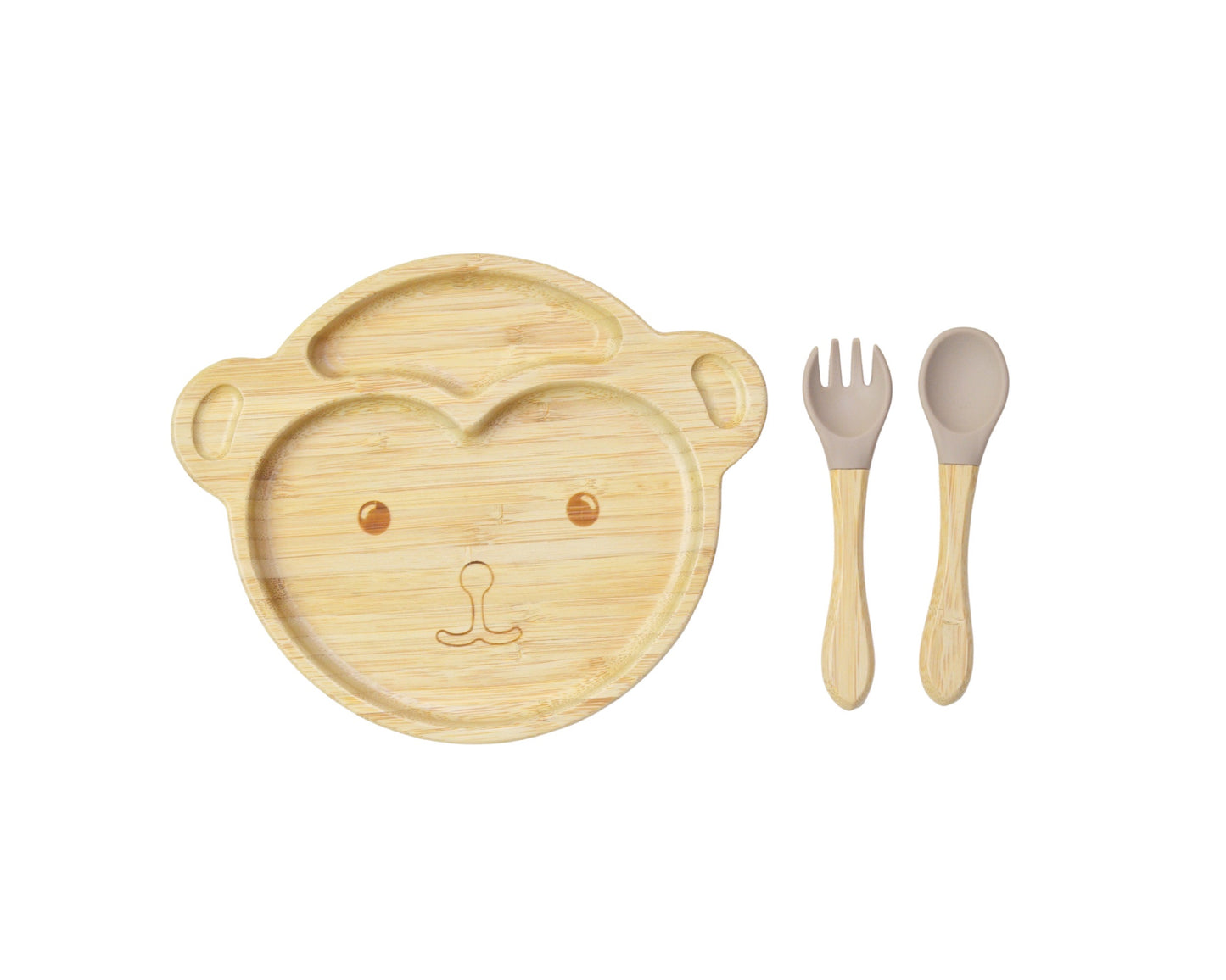 Bamboo Suction Shapes Plates with Spoon and Fork