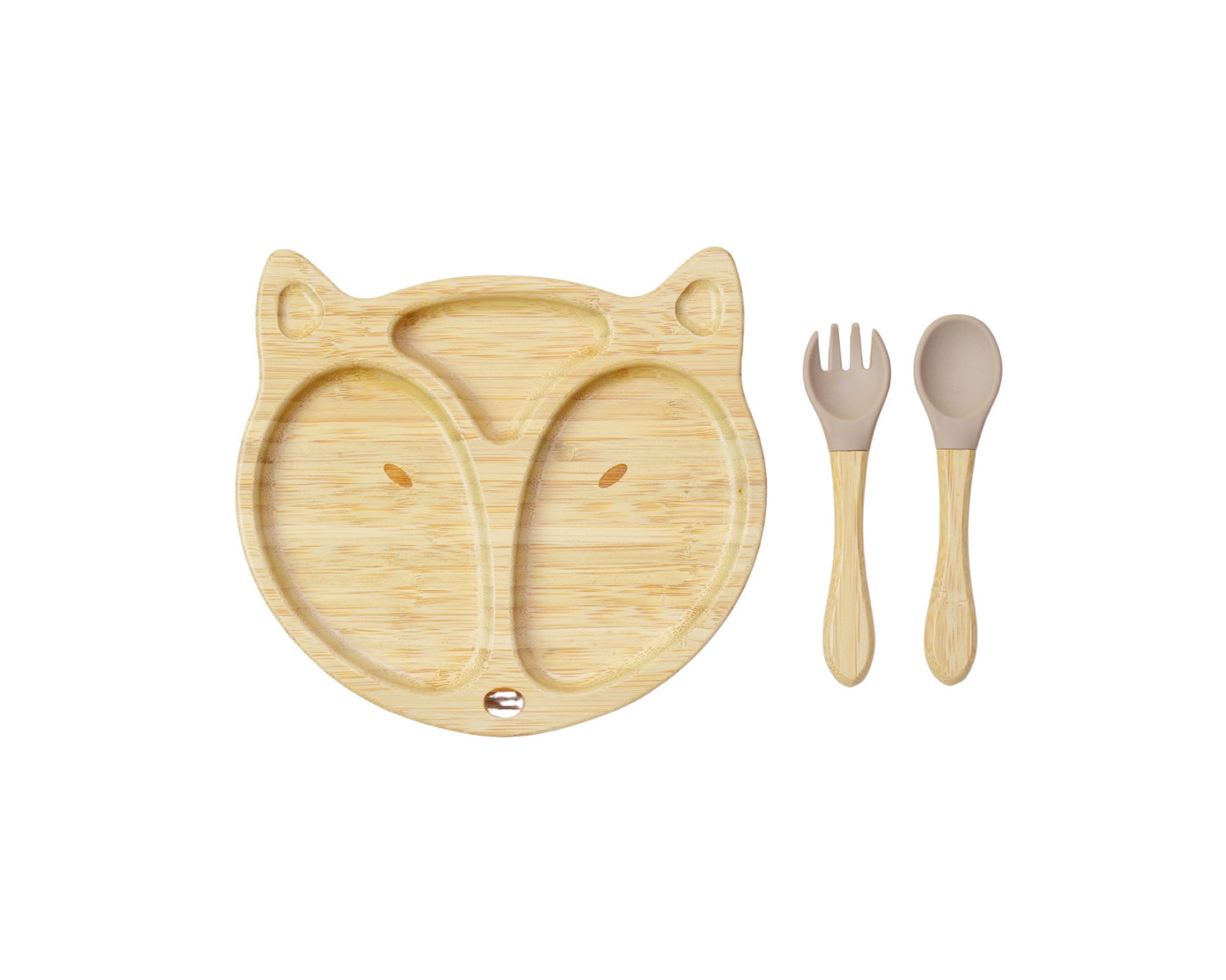 Bamboo Suction Shapes Plates with Spoon and Fork