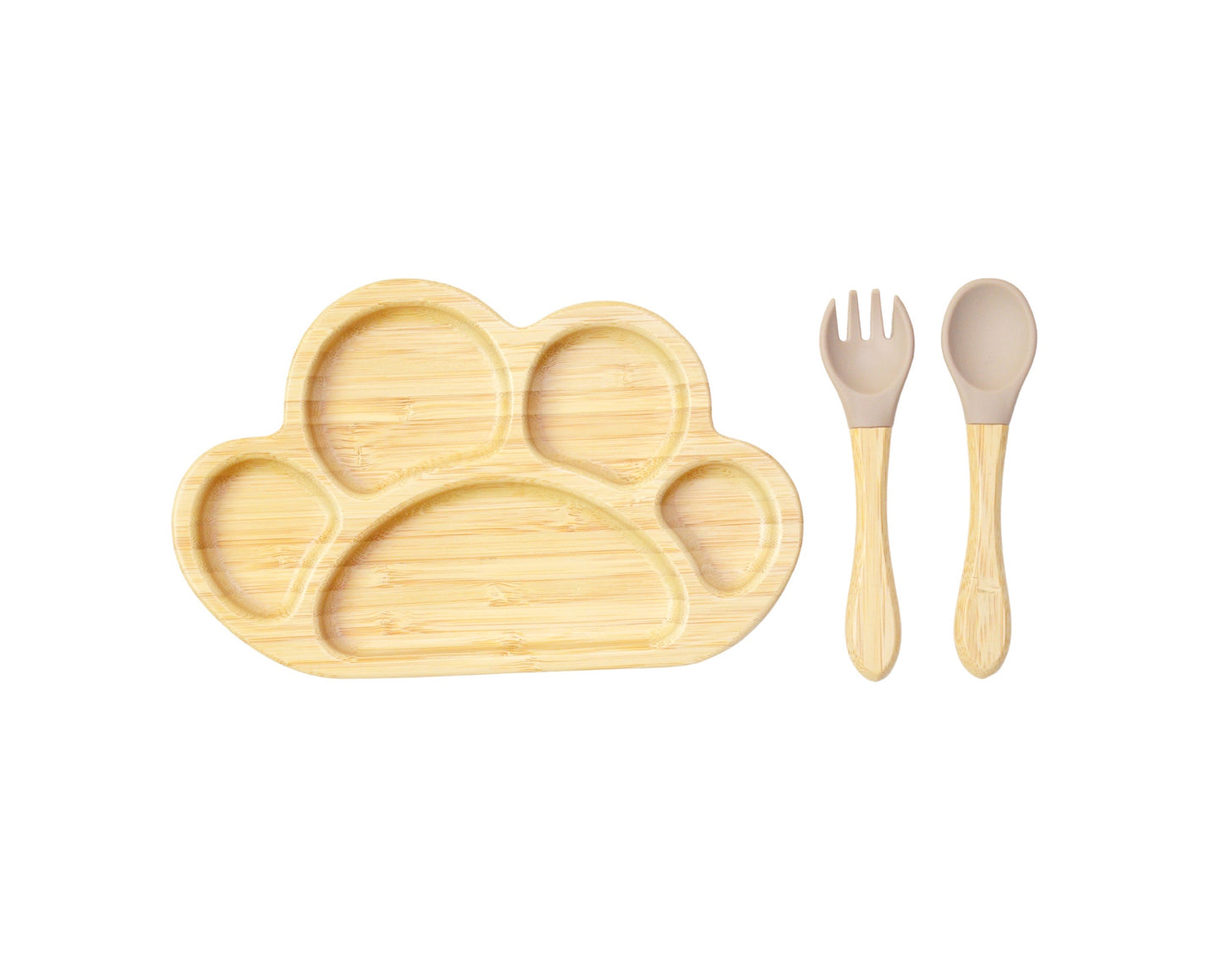 Bamboo Suction Shapes Plates with Spoon and Fork