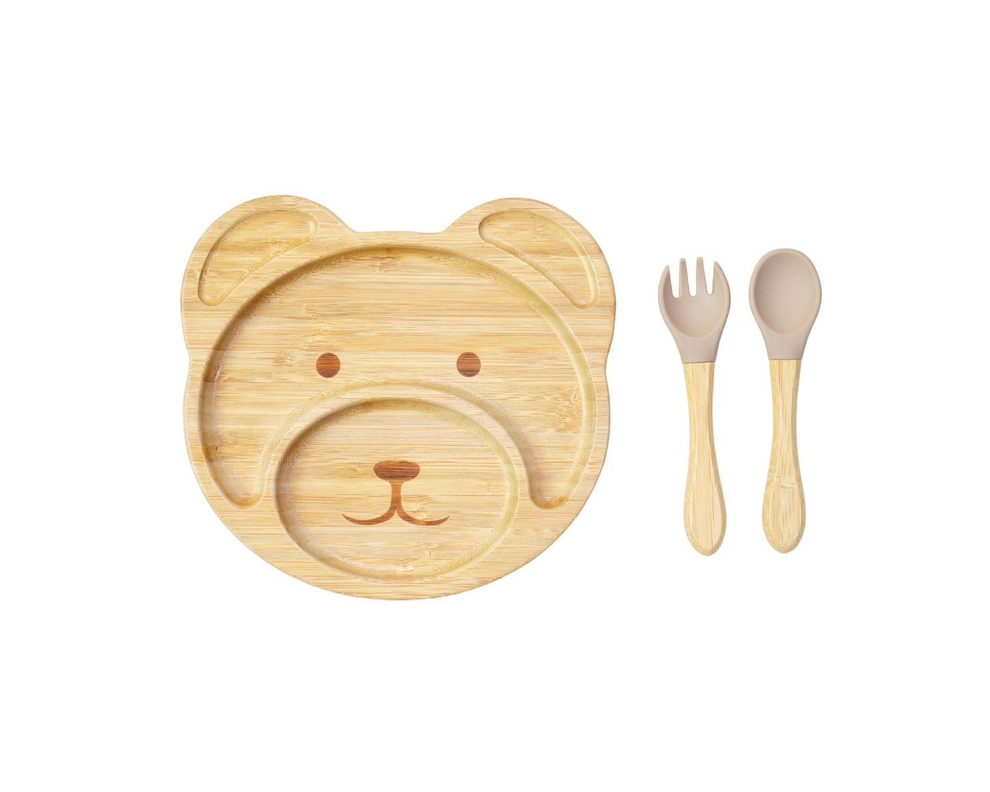 Bamboo Suction Shapes Plates with Spoon and Fork