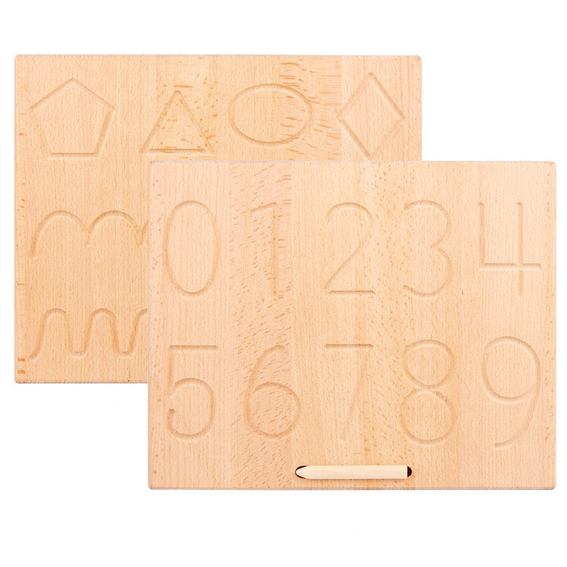 Double Sided Alphabet & Number Tracing Wooden Board Handwriting Drawing Stencil