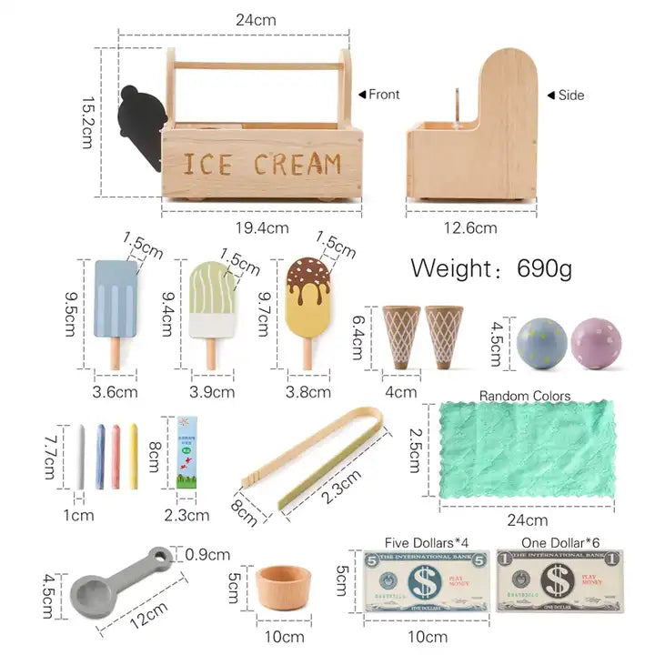 Wooden Ice Cream Toy Set Preschool Pretend Play