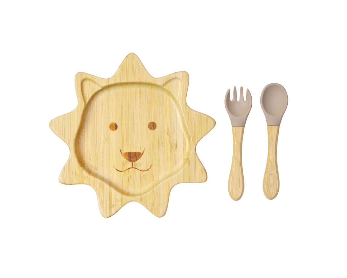 Bamboo Suction Shapes Plates with Spoon and Fork