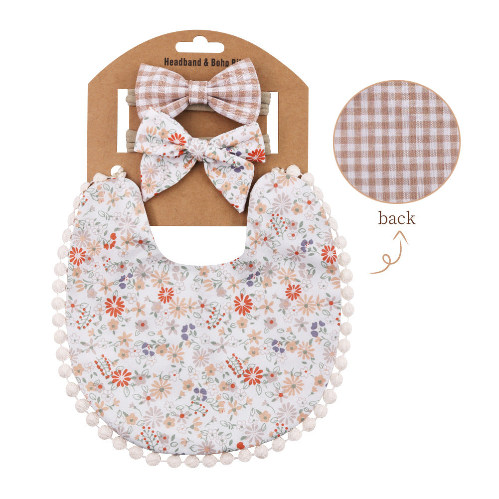 Matching Bow Headband and Reversible Bib Set